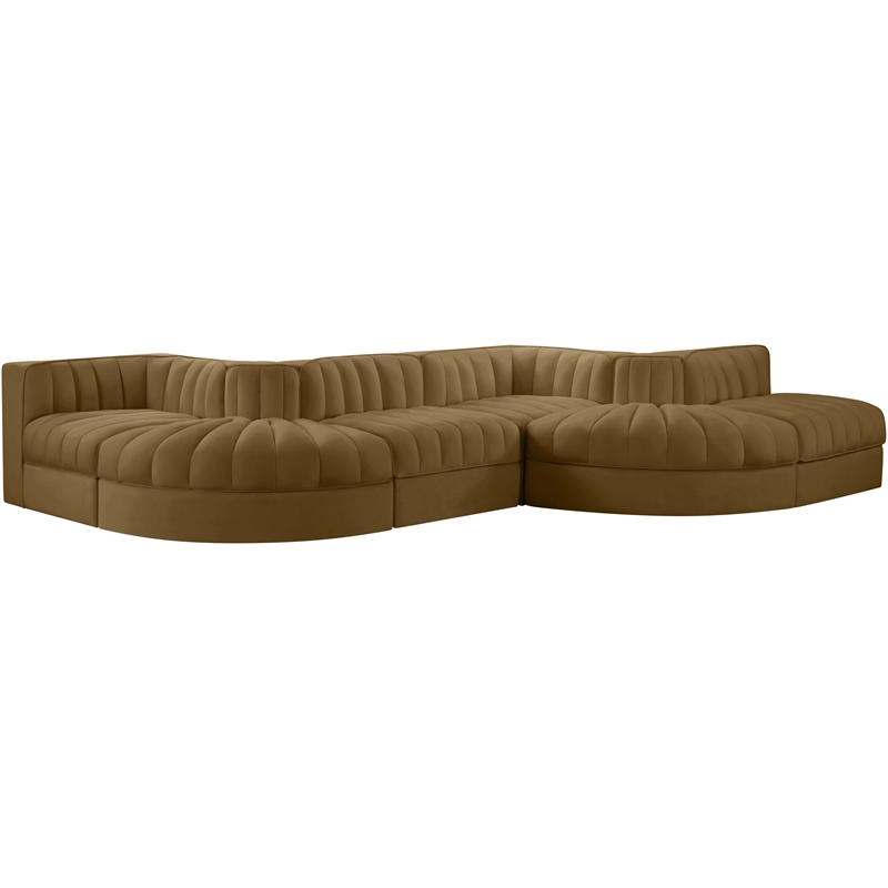 Meridian Furniture Rummi Saddle Velvet Performance Fabric 6pc. Modular Sectional