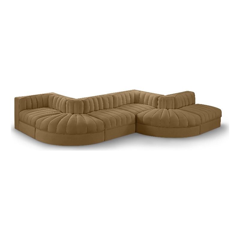 Meridian Furniture Rummi Saddle Velvet Performance Fabric 6pc. Modular Sectional