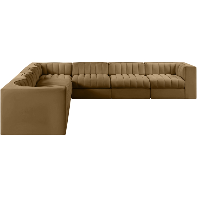 Meridian Furniture Rummi Saddle Velvet Performance Fabric 7pc. Modular Sectional