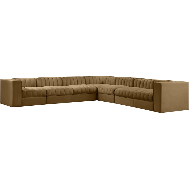 Meridian Furniture Rummi Saddle Velvet Performance Fabric 7pc. Modular Sectional