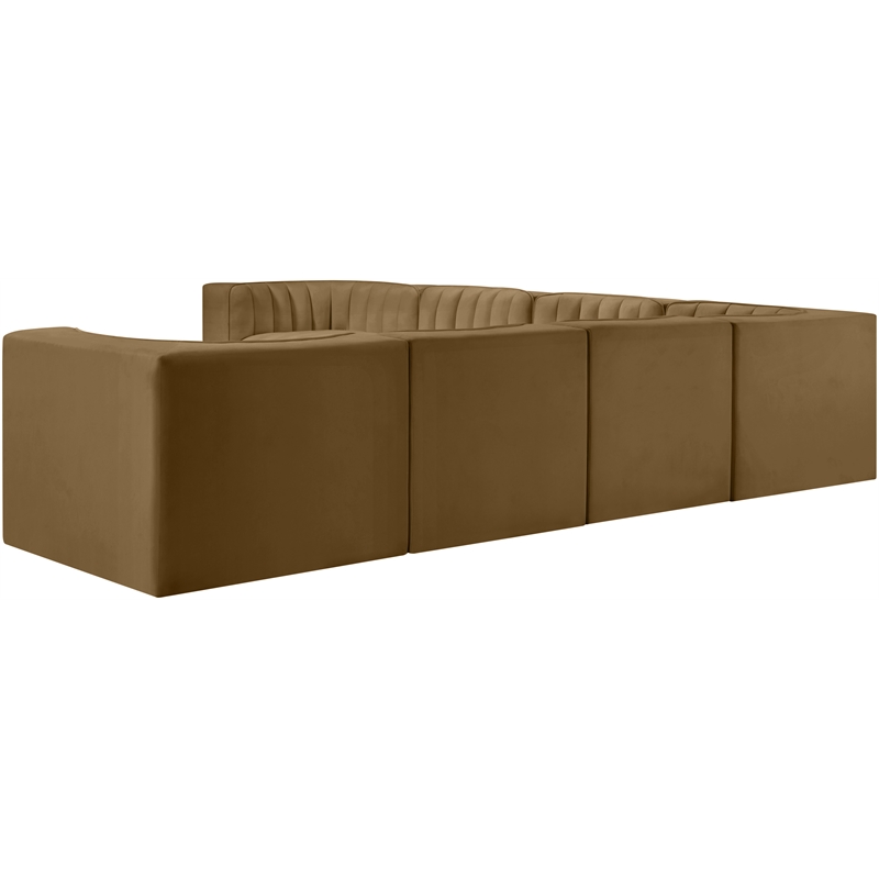 Meridian Furniture Rummi Saddle Velvet Performance Fabric 7pc. Modular Sectional