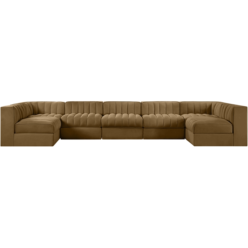 Meridian Furniture Rummi Saddle Velvet Performance Fabric 7pc. Modular Sectional