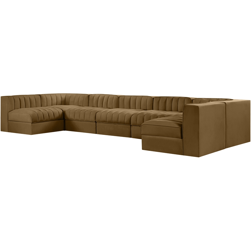 Meridian Furniture Rummi Saddle Velvet Performance Fabric 7pc. Modular Sectional