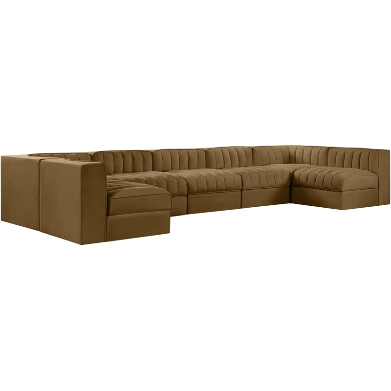 Meridian Furniture Rummi Saddle Velvet Performance Fabric 7pc. Modular Sectional