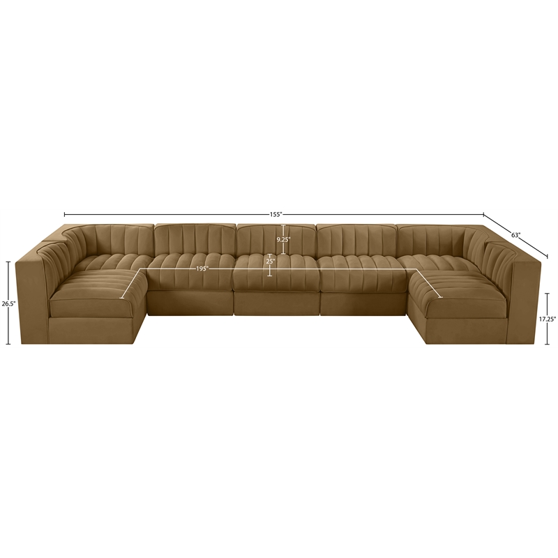 Meridian Furniture Rummi Saddle Velvet Performance Fabric 7pc. Modular Sectional