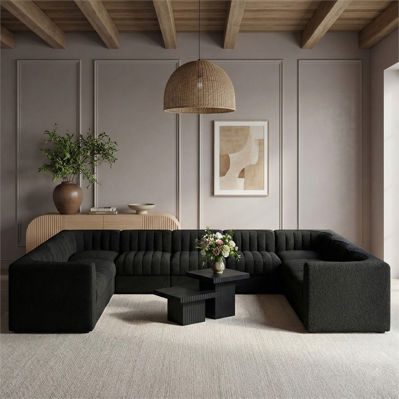Meridian Furniture Rummi Black Velvet Performance Fabric 9pc. Modular Sectional