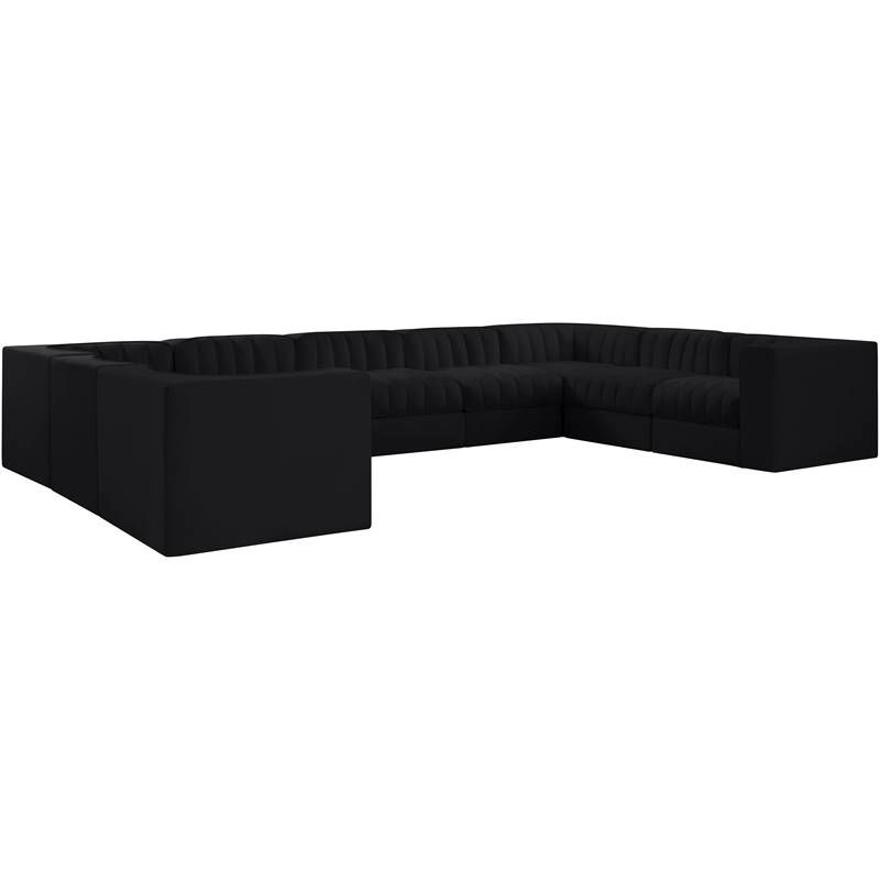 Meridian Furniture Rummi Black Velvet Performance Fabric 9pc. Modular Sectional