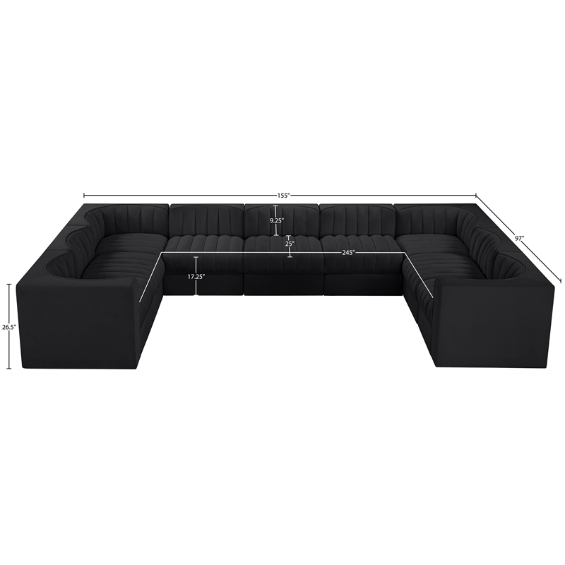 Meridian Furniture Rummi Black Velvet Performance Fabric 9pc. Modular Sectional