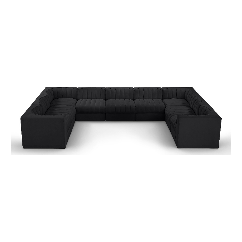 Meridian Furniture Rummi Black Velvet Performance Fabric 9pc. Modular Sectional