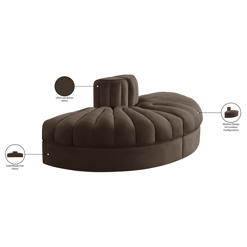 Meridian Furniture Rummi Brown Velvet Performance Fabric 2pc. Modular Loveseat