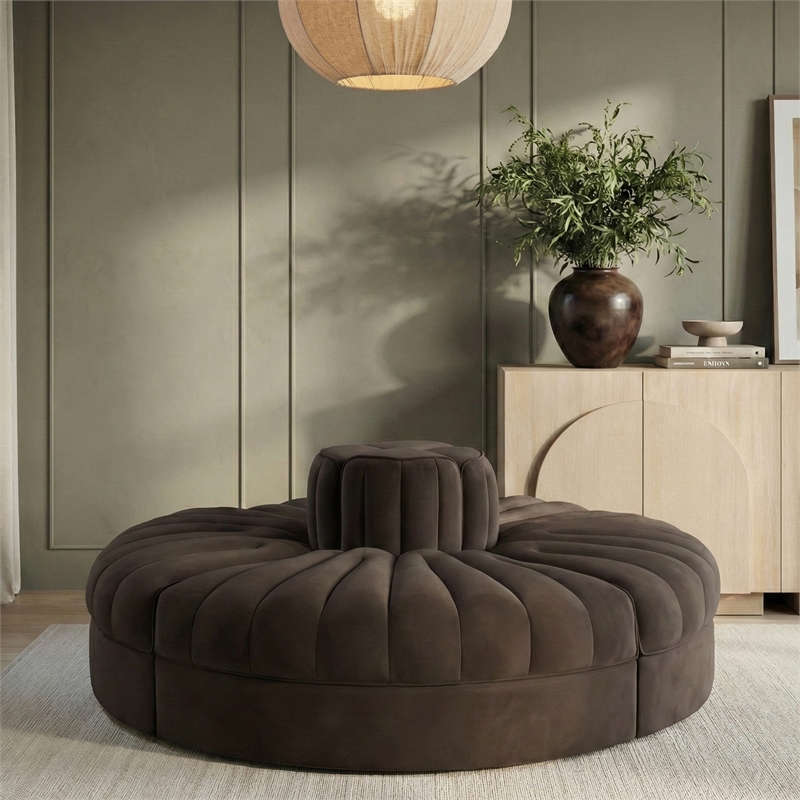 Meridian Furniture Rummi Brown Velvet Performance Fabric 4pc. Modular Sofa