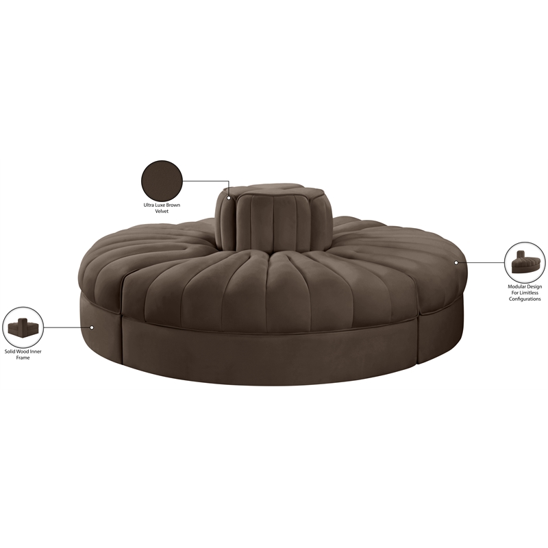 Meridian Furniture Rummi Brown Velvet Performance Fabric 4pc. Modular Sofa