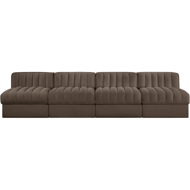 Meridian Furniture Rummi Brown Velvet Performance Fabric 4pc. Modular Sofa