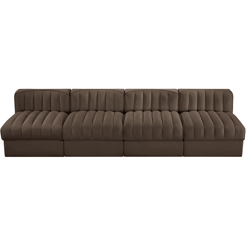 Meridian Furniture Rummi Brown Velvet Performance Fabric 4pc. Modular Sofa