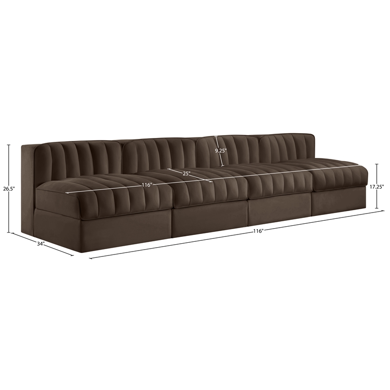 Meridian Furniture Rummi Brown Velvet Performance Fabric 4pc. Modular Sofa