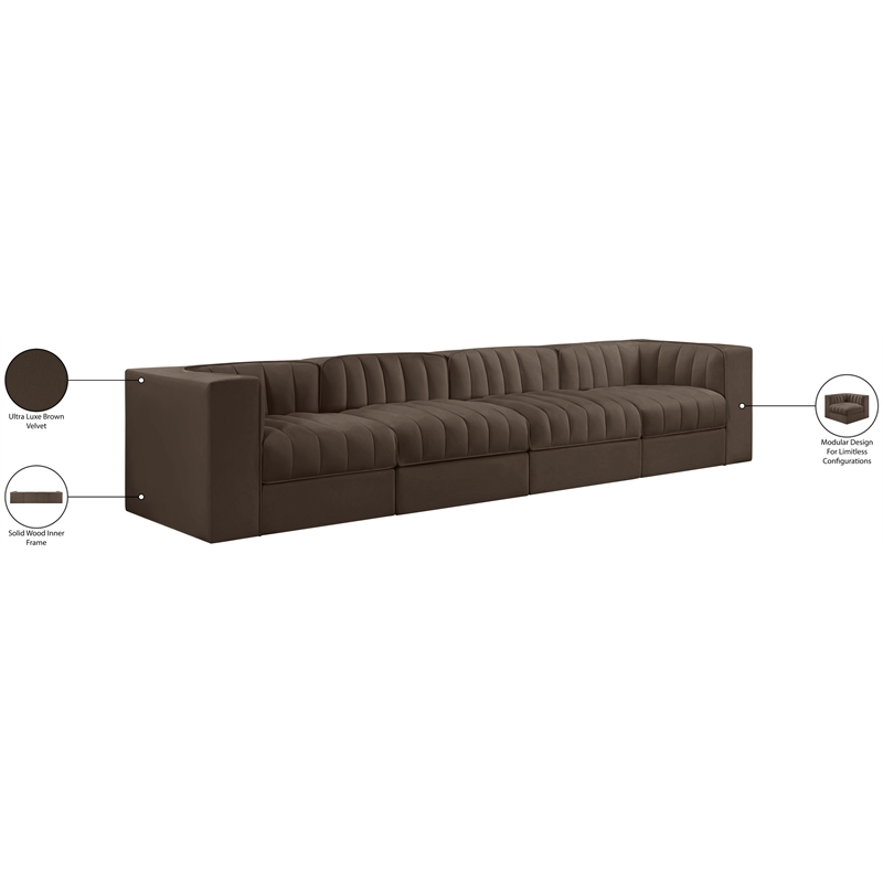 Meridian Furniture Rummi Brown Velvet Performance Fabric 4pc. Modular Sofa
