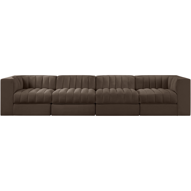 Meridian Furniture Rummi Brown Velvet Performance Fabric 4pc. Modular Sofa