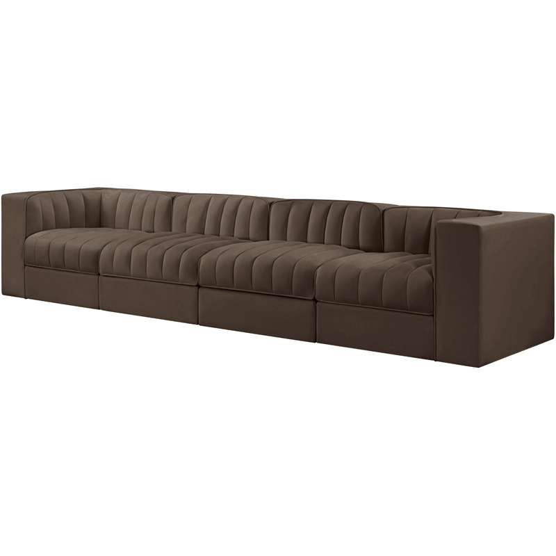 Meridian Furniture Rummi Brown Velvet Performance Fabric 4pc. Modular Sofa