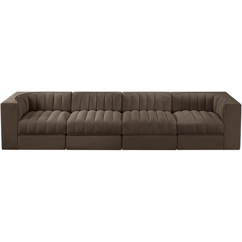 Meridian Furniture Rummi Brown Velvet Performance Fabric 4pc. Modular Sofa