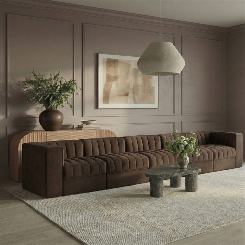 Meridian Furniture Rummi Brown Velvet Performance Fabric 5pc. Modular Sofa