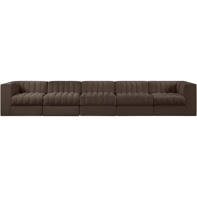 Meridian Furniture Rummi Brown Velvet Performance Fabric 5pc. Modular Sofa