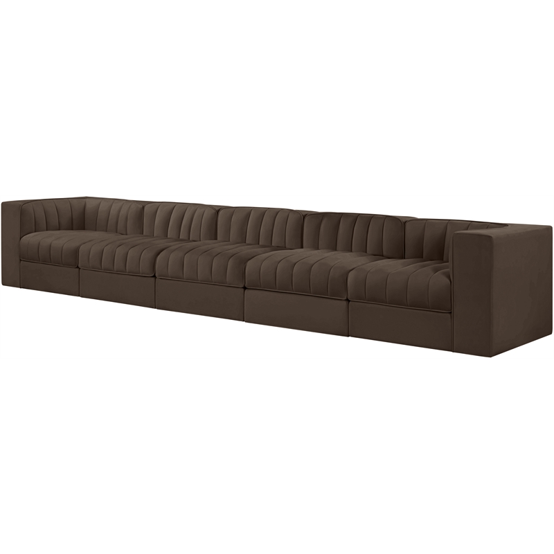 Meridian Furniture Rummi Brown Velvet Performance Fabric 5pc. Modular Sofa