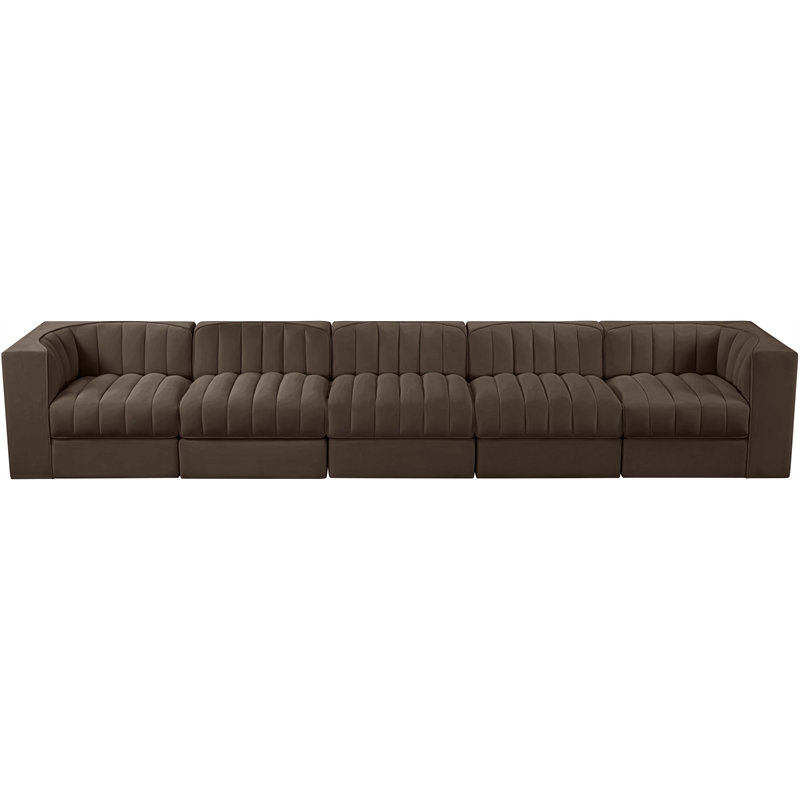 Meridian Furniture Rummi Brown Velvet Performance Fabric 5pc. Modular Sofa