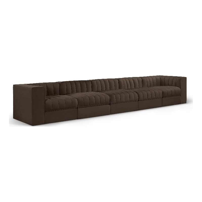 Meridian Furniture Rummi Brown Velvet Performance Fabric 5pc. Modular Sofa