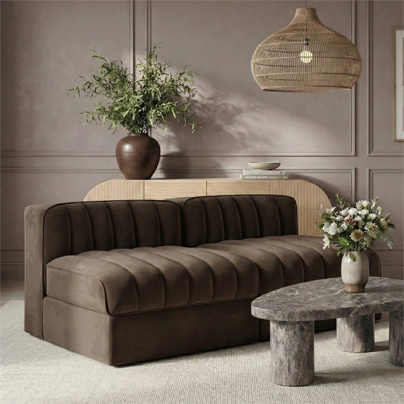 Meridian Furniture Rummi Brown Velvet Performance Fabric 2pc. Modular Sofa