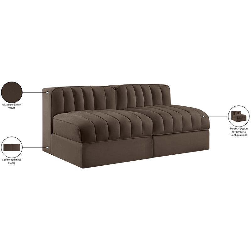 Meridian Furniture Rummi Brown Velvet Performance Fabric 2pc. Modular Sofa