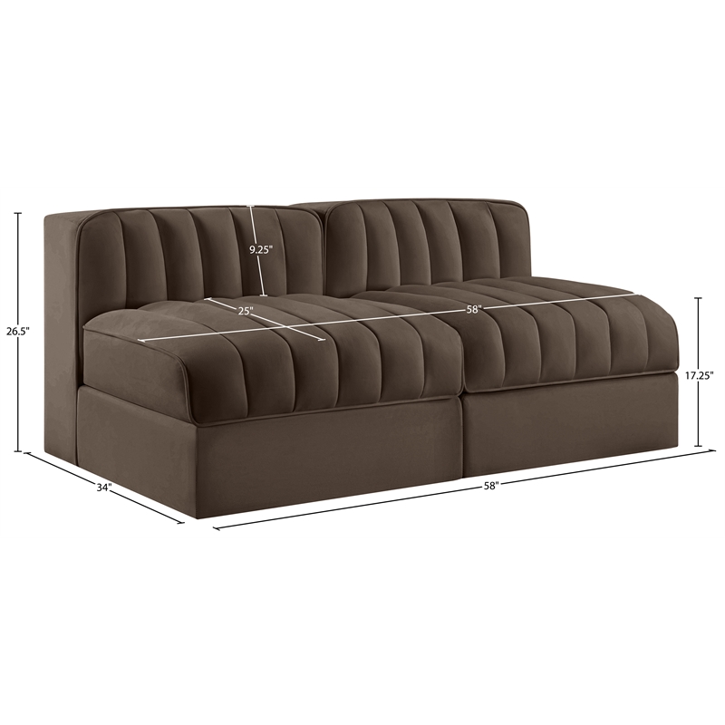 Meridian Furniture Rummi Brown Velvet Performance Fabric 2pc. Modular Sofa