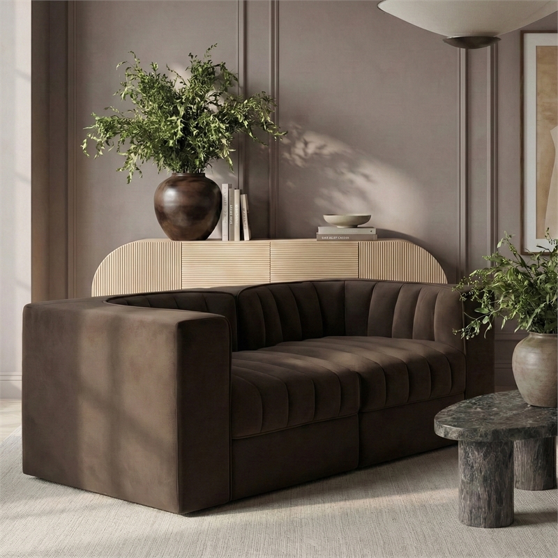 Meridian Furniture Rummi Brown Velvet Performance Fabric 2pc. Modular Sofa