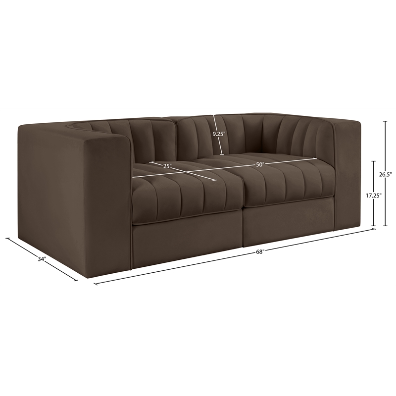 Meridian Furniture Rummi Brown Velvet Performance Fabric 2pc. Modular Sofa