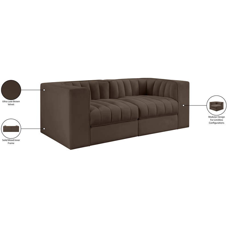 Meridian Furniture Rummi Brown Velvet Performance Fabric 2pc. Modular Sofa