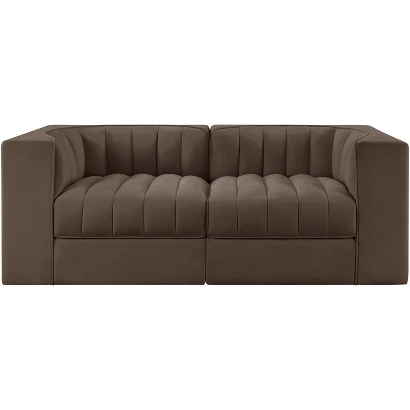 Meridian Furniture Rummi Brown Velvet Performance Fabric 2pc. Modular Sofa