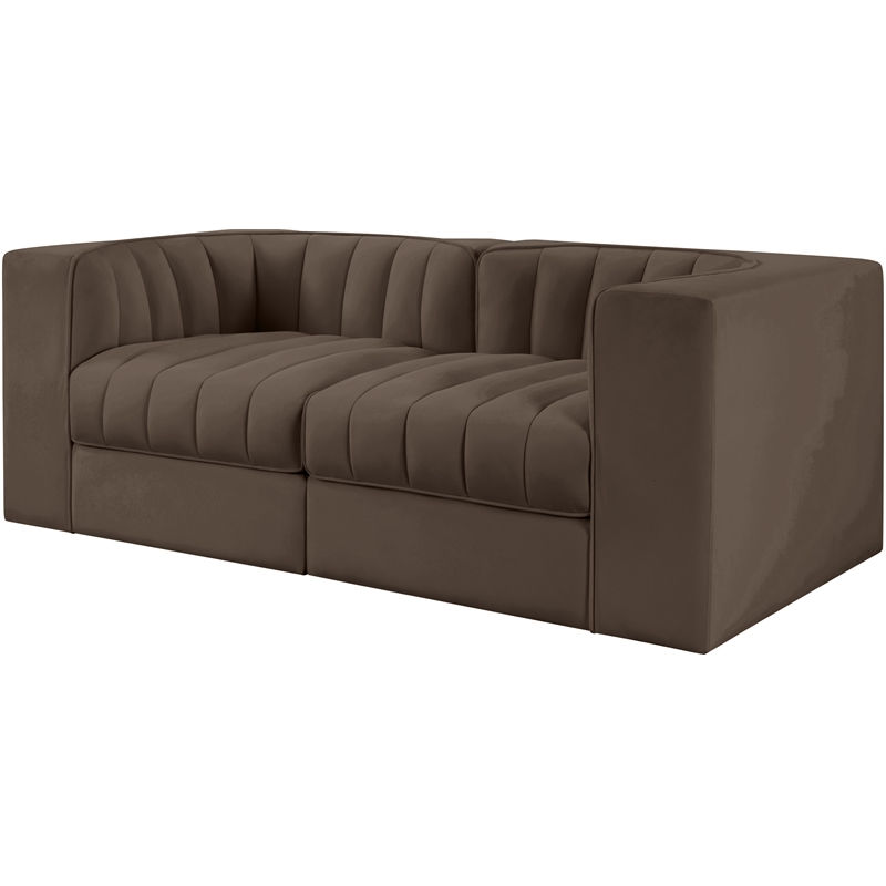 Meridian Furniture Rummi Brown Velvet Performance Fabric 2pc. Modular Sofa