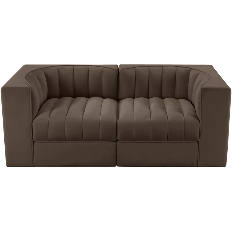 Meridian Furniture Rummi Brown Velvet Performance Fabric 2pc. Modular Sofa