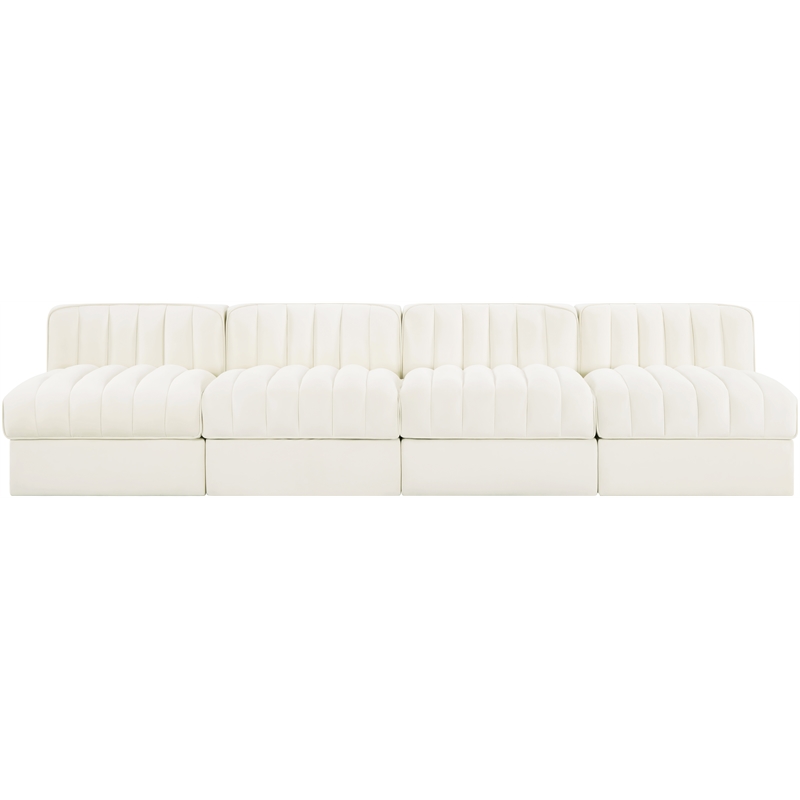 Meridian Furniture Rummi Cream Velvet Performance Fabric 4pc. Modular Sofa