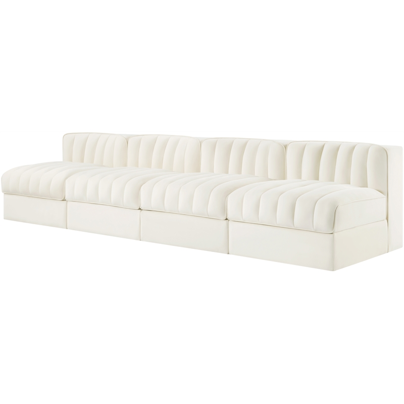 Meridian Furniture Rummi Cream Velvet Performance Fabric 4pc. Modular Sofa
