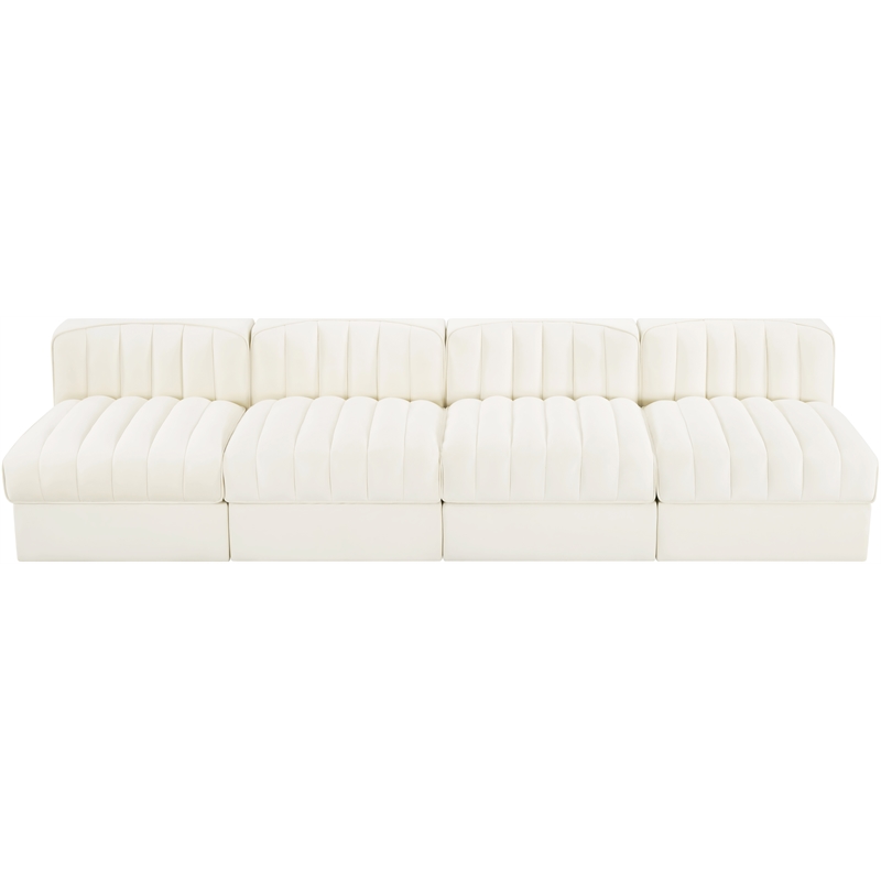 Meridian Furniture Rummi Cream Velvet Performance Fabric 4pc. Modular Sofa