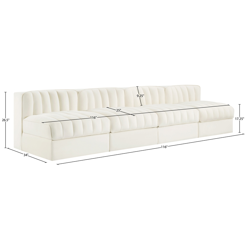 Meridian Furniture Rummi Cream Velvet Performance Fabric 4pc. Modular Sofa