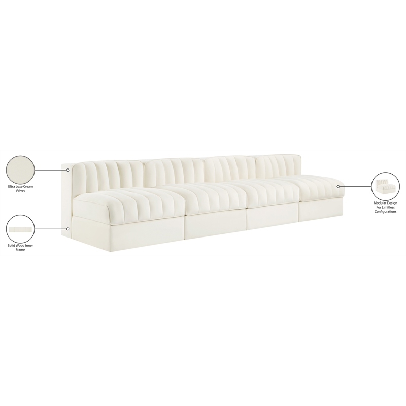 Meridian Furniture Rummi Cream Velvet Performance Fabric 4pc. Modular Sofa