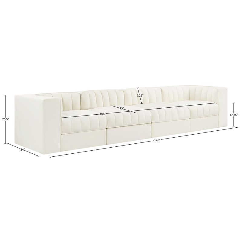Meridian Furniture Rummi Cream Velvet Performance Fabric 4pc. Modular Sofa