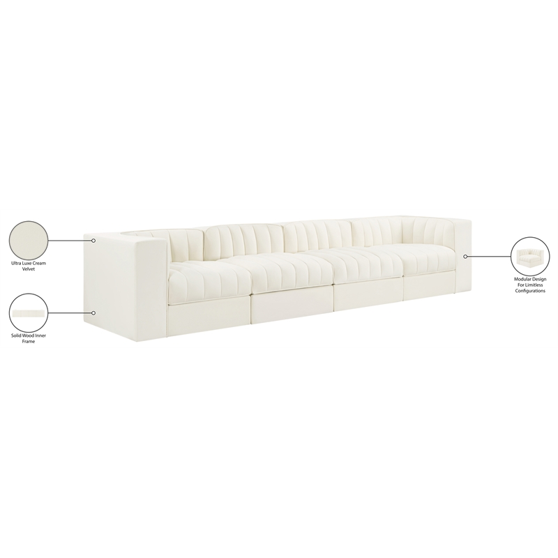 Meridian Furniture Rummi Cream Velvet Performance Fabric 4pc. Modular Sofa