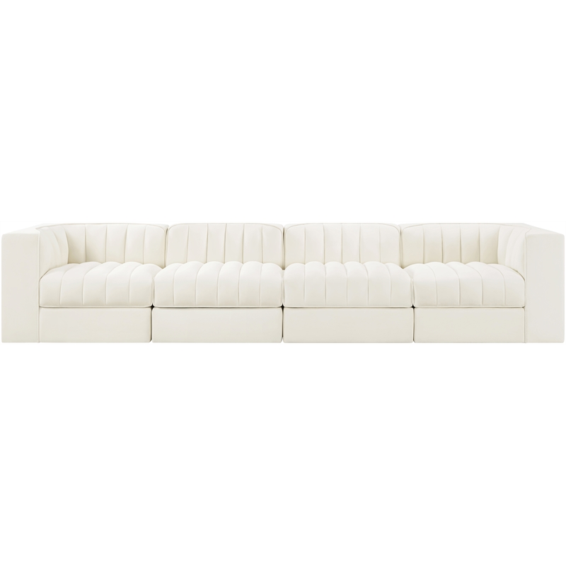 Meridian Furniture Rummi Cream Velvet Performance Fabric 4pc. Modular Sofa