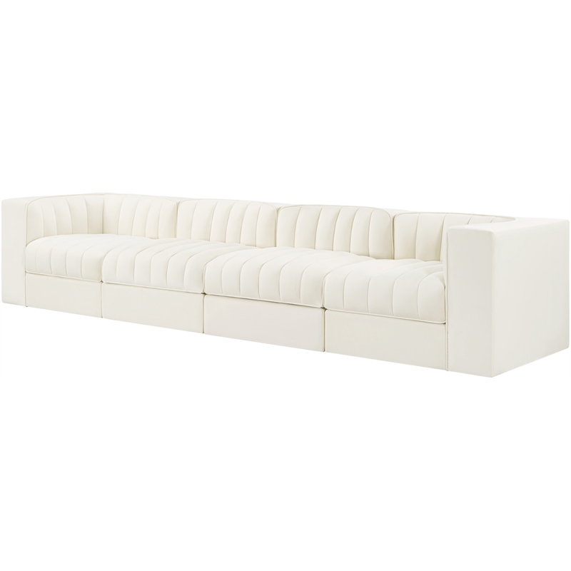 Meridian Furniture Rummi Cream Velvet Performance Fabric 4pc. Modular Sofa