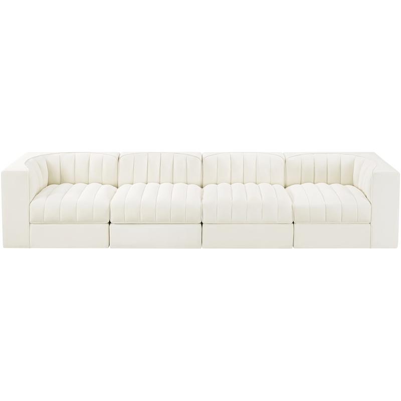 Meridian Furniture Rummi Cream Velvet Performance Fabric 4pc. Modular Sofa