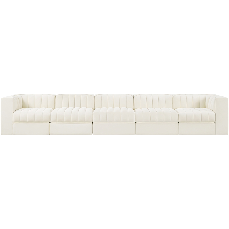 Meridian Furniture Rummi Cream Velvet Performance Fabric 5pc. Modular Sofa