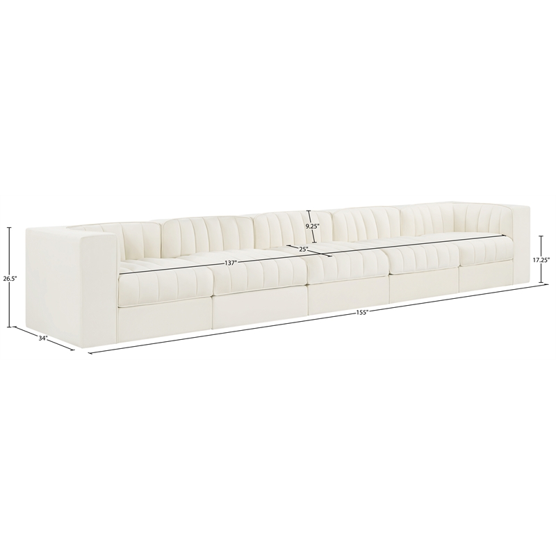 Meridian Furniture Rummi Cream Velvet Performance Fabric 5pc. Modular Sofa