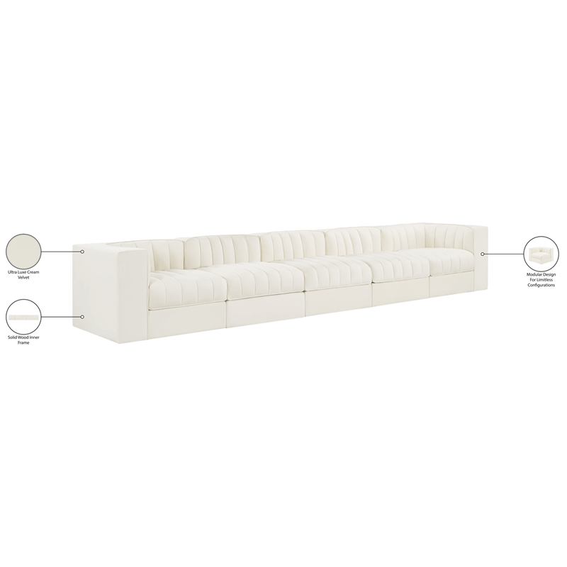 Meridian Furniture Rummi Cream Velvet Performance Fabric 5pc. Modular Sofa